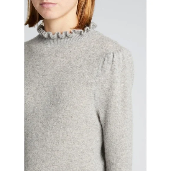 SOLD - NWT Frame Josefine Ruffle Neck Puff Sleeve Cashmere Sweater in Grey S - Picture 13 of 14
